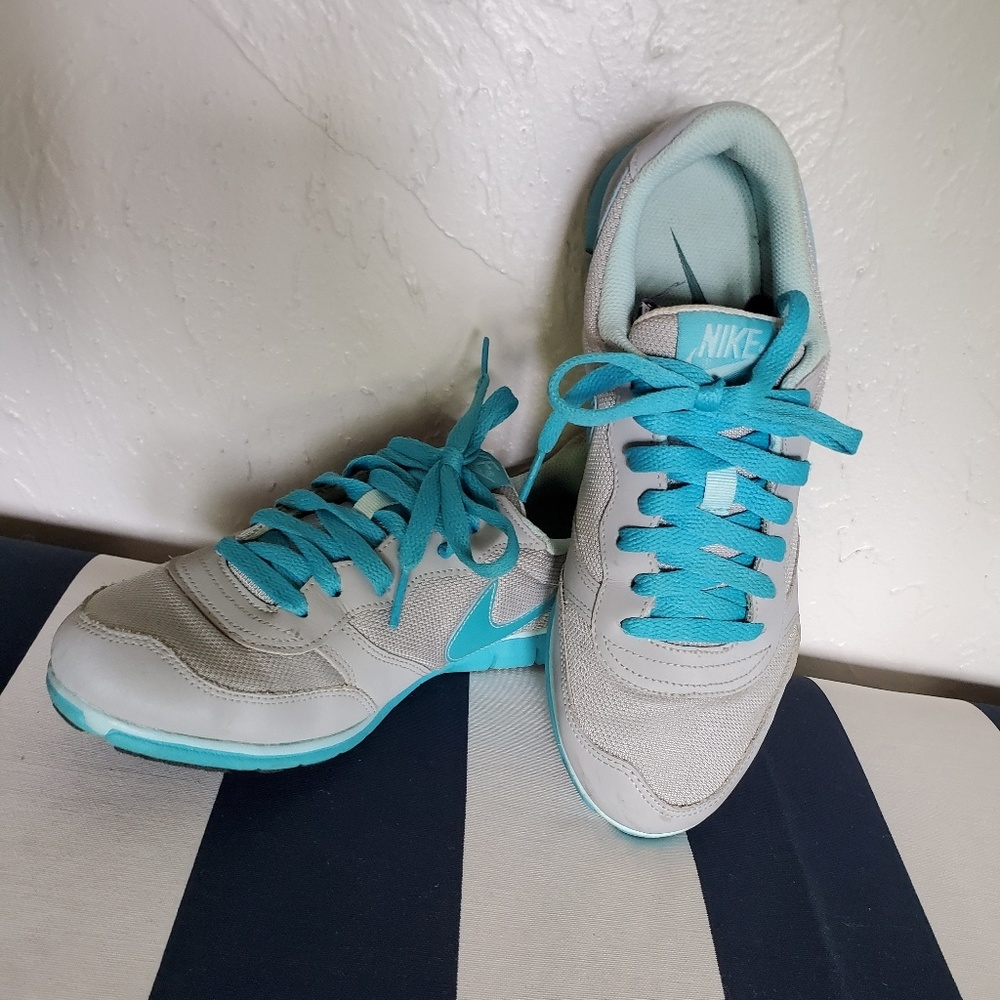 Blue and Gray Nike Shoes